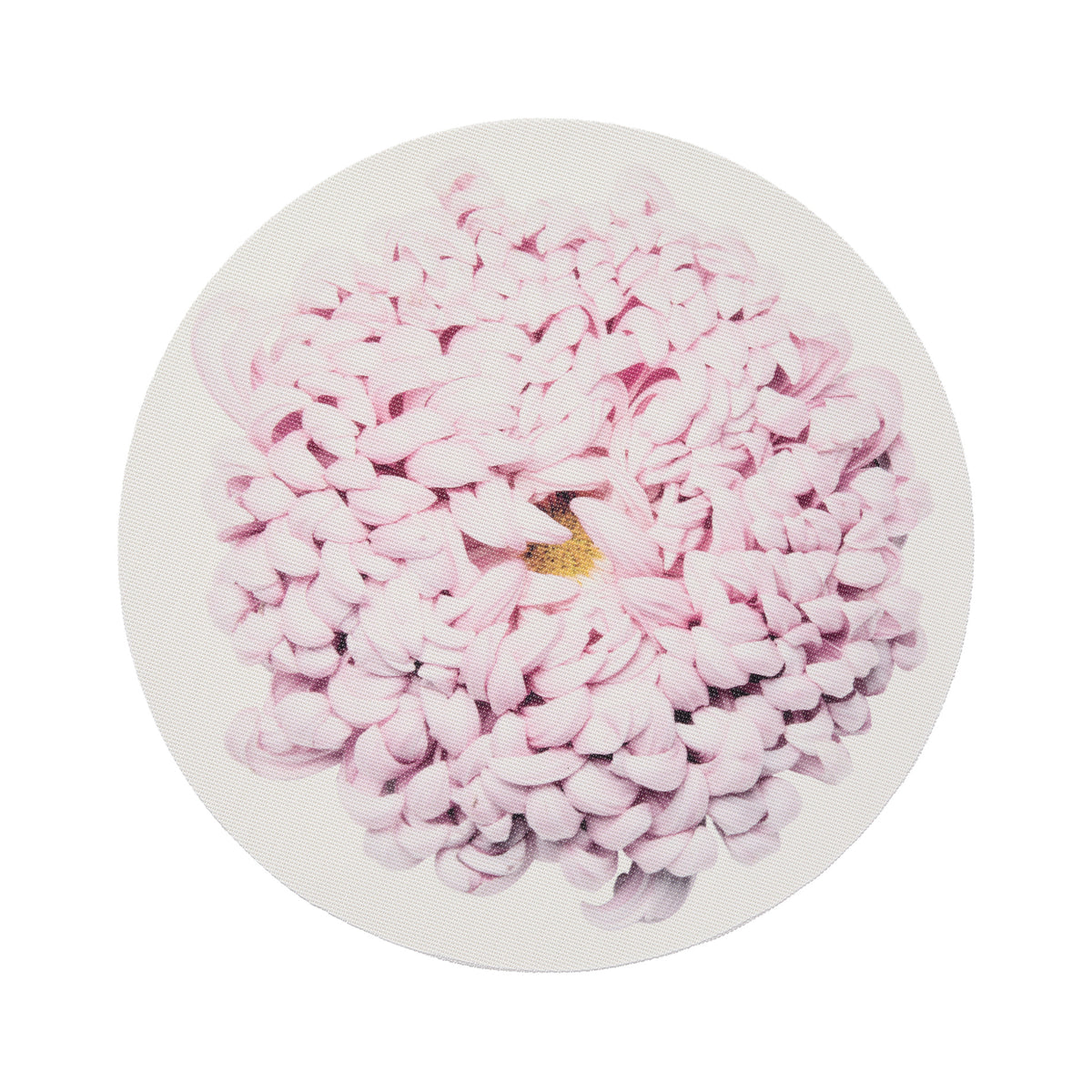 Chilewich Mums round placemat in Blush, viewed from above on a white background