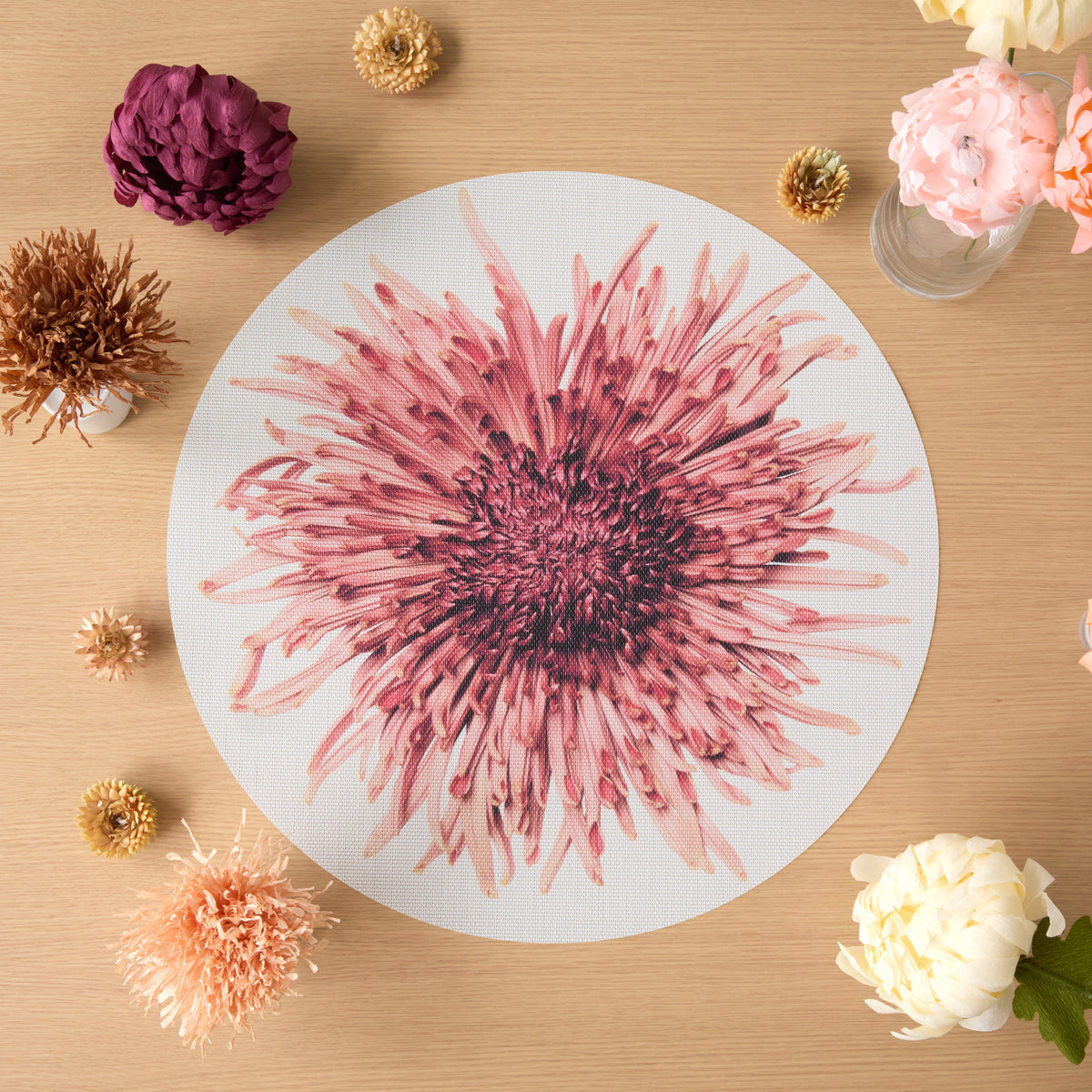 Chilewich Mums in Vermillion, shown in a styled table setting