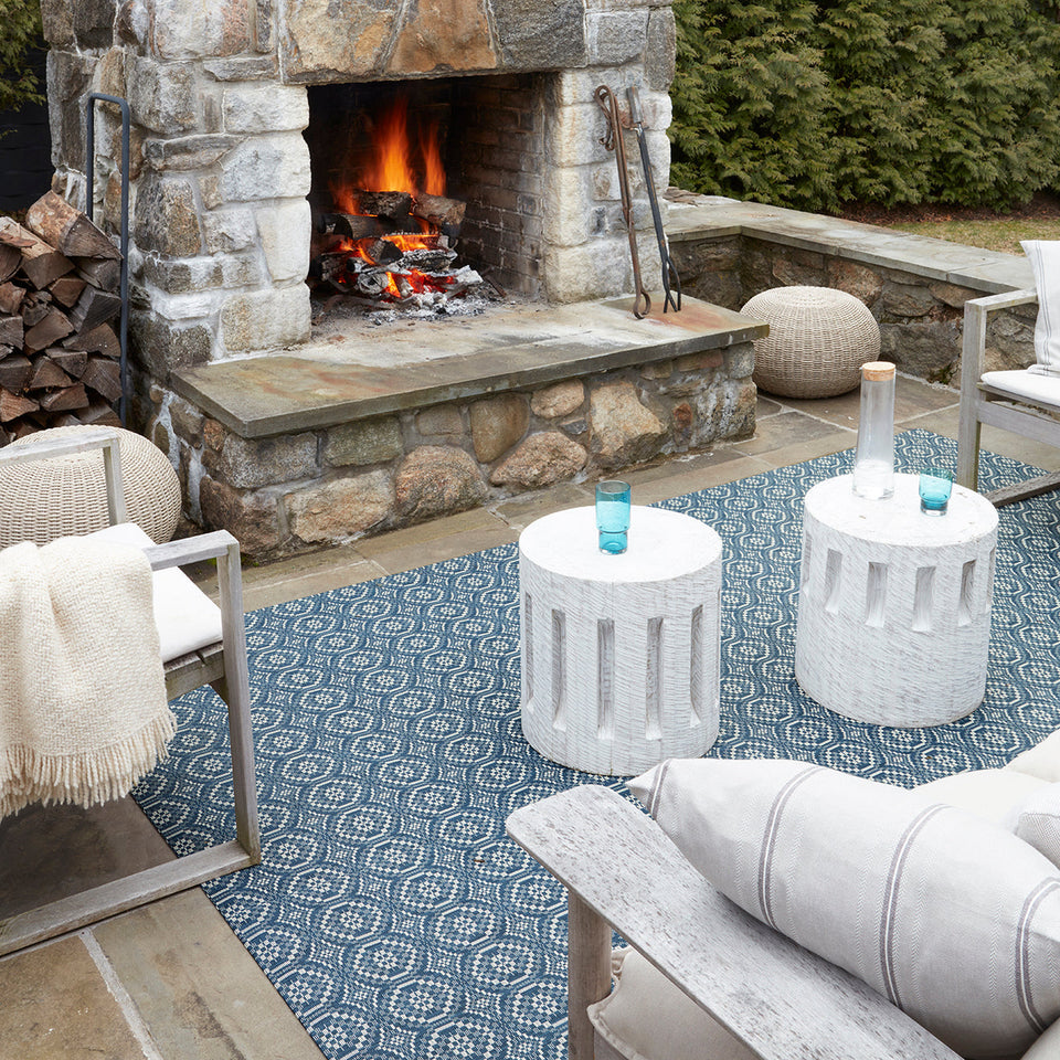 Overshot / Denim woven floor mat by Chilewich, interior setting