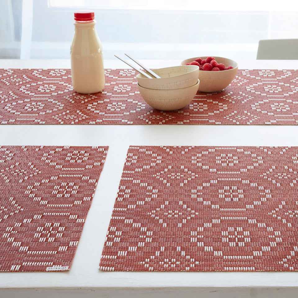 Chilewich Overshot placemat in Paprika, lifestyle detail