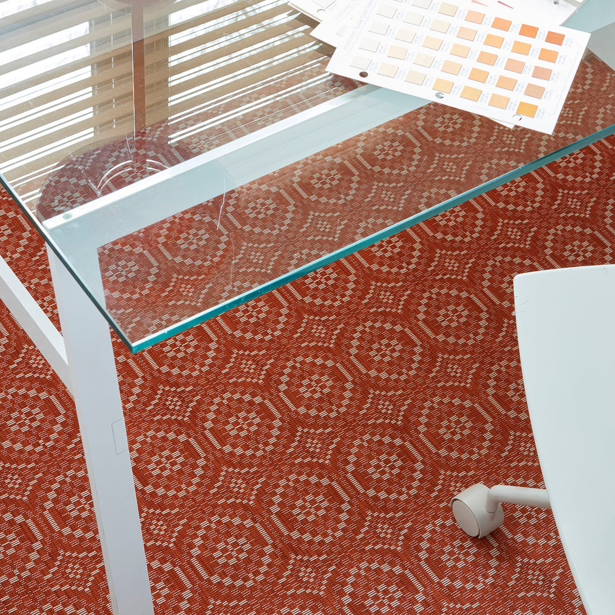 Overshot / Paprika woven floor mat by Chilewich, interior setting