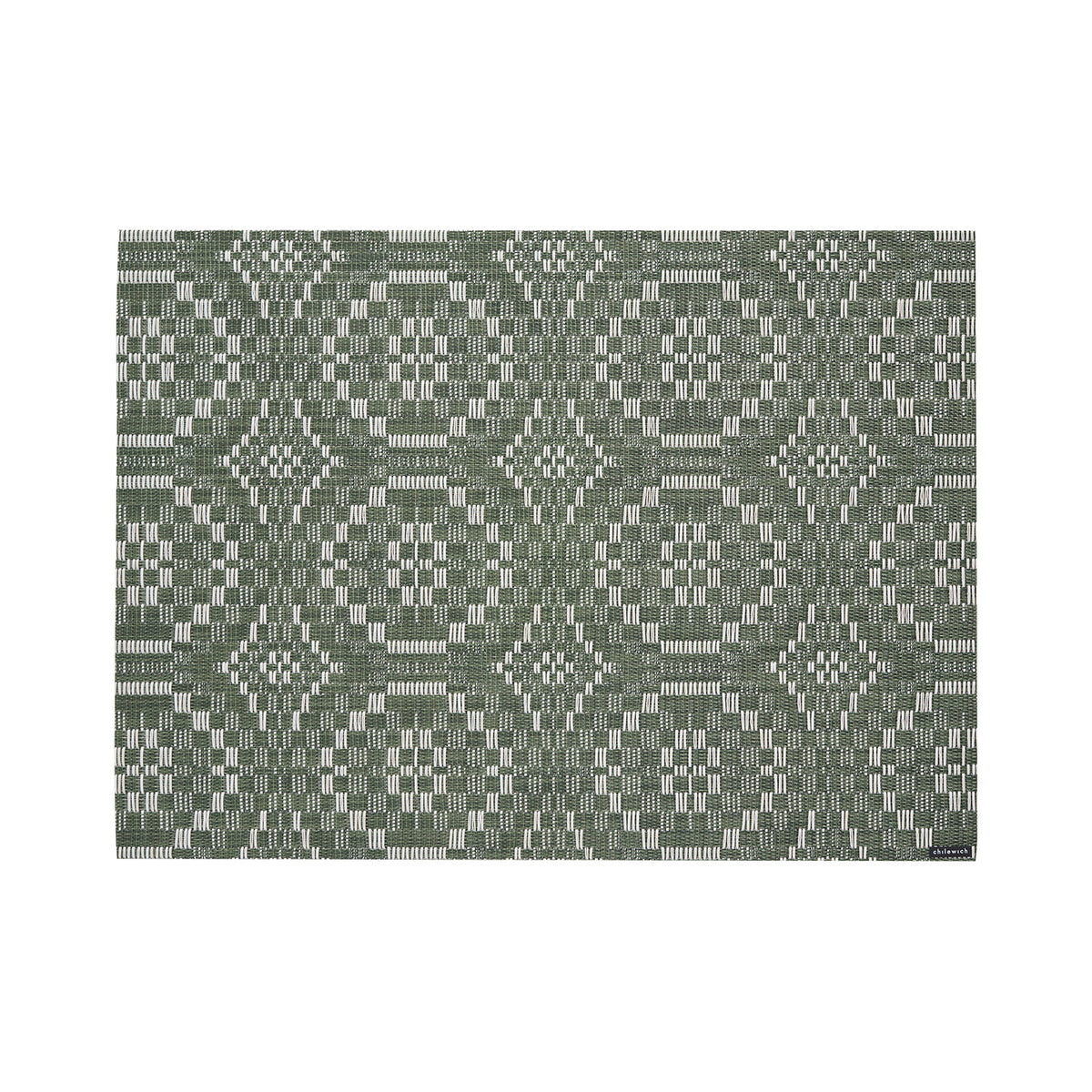 Chilewich Overshot rectangle placemat in Thyme, viewed from above on a white background