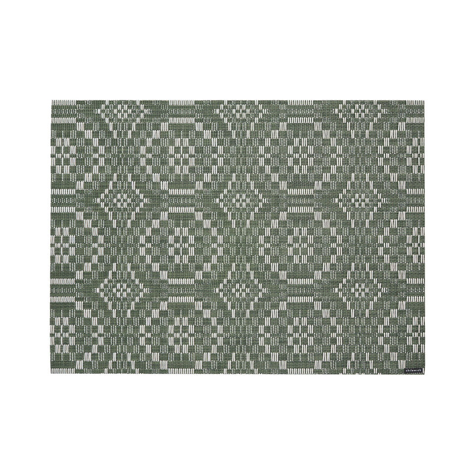 Chilewich Overshot rectangle placemat in Thyme, viewed from above on a white background