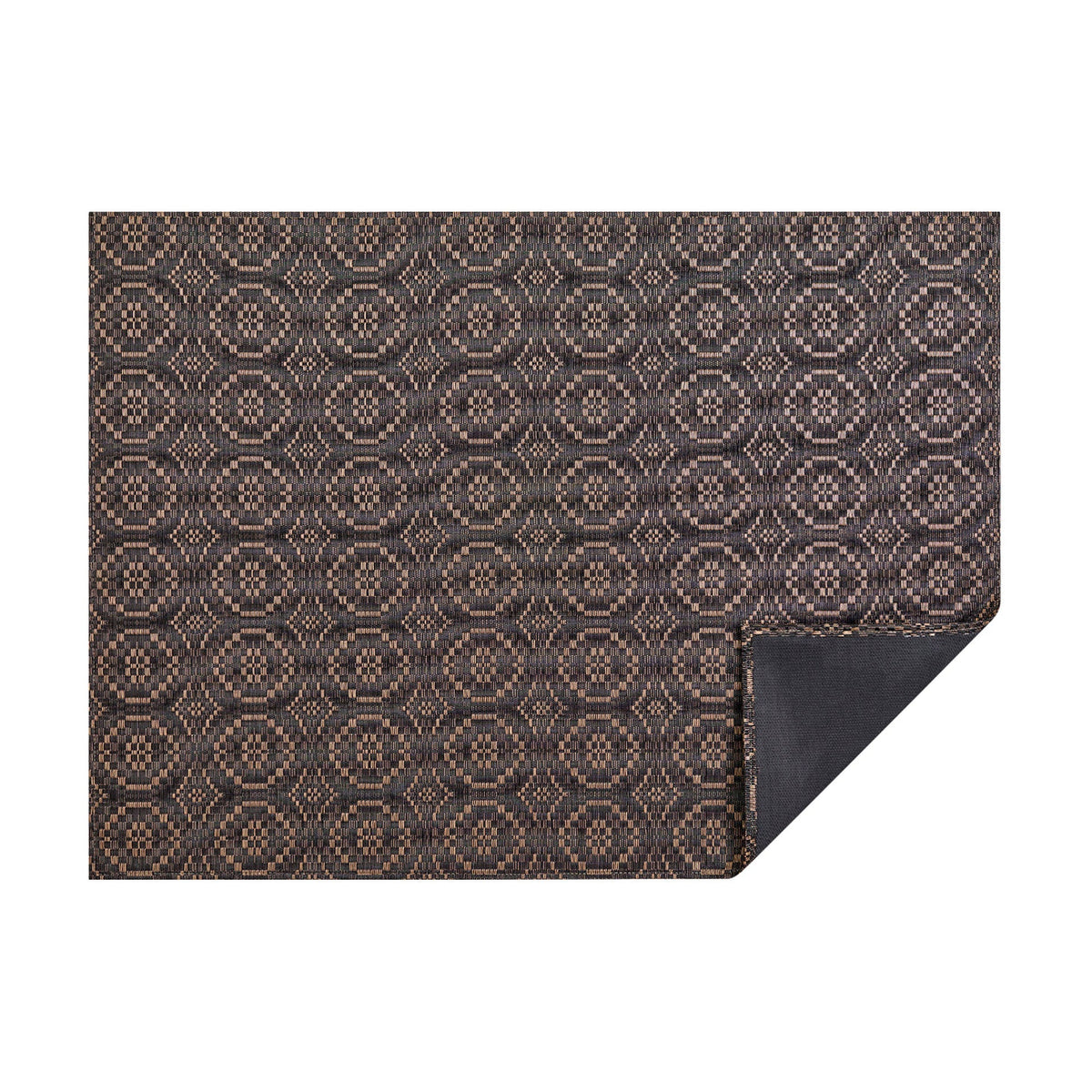 Tiger Eye Overshot woven floor mat by Chilewich, horizontal folded-corner view