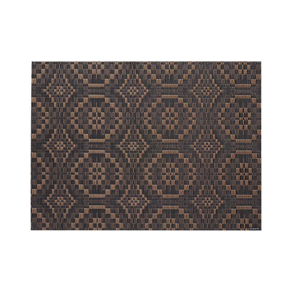 Chilewich Overshot rectangle placemat in Tiger Eye, viewed from above on a white background