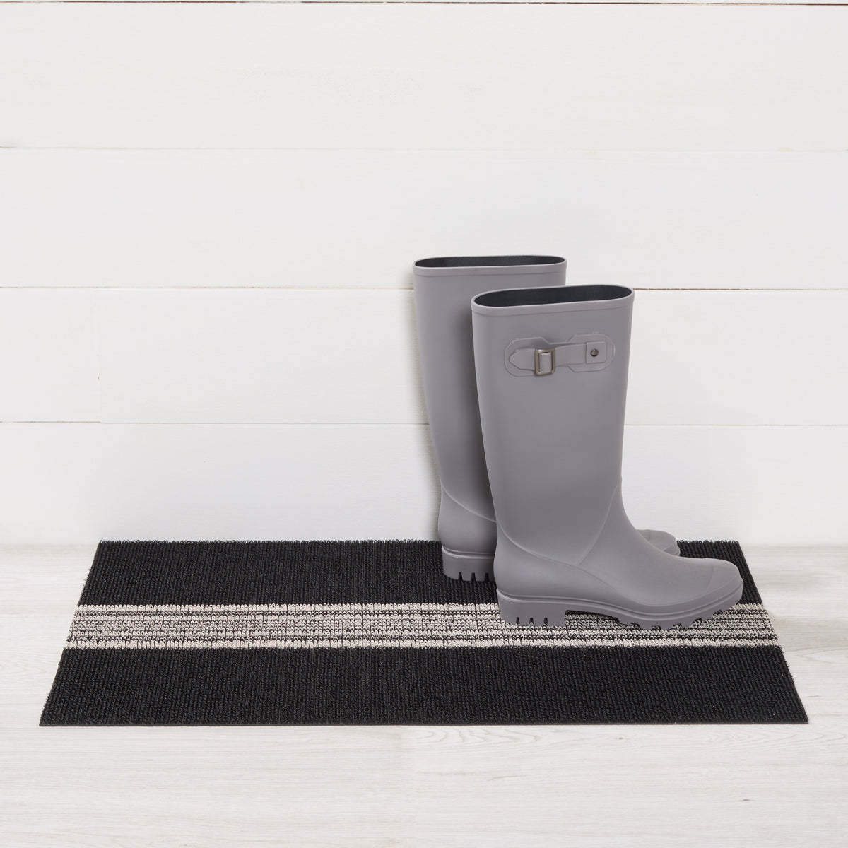 Coal Relay Stripe Shag Mat by Chilewich — 18 by 28 inch doormat