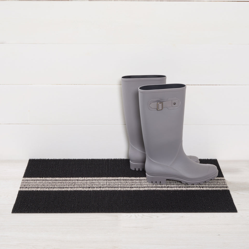 Coal Relay Stripe Shag Mat by Chilewich — 18 by 28 inch doormat