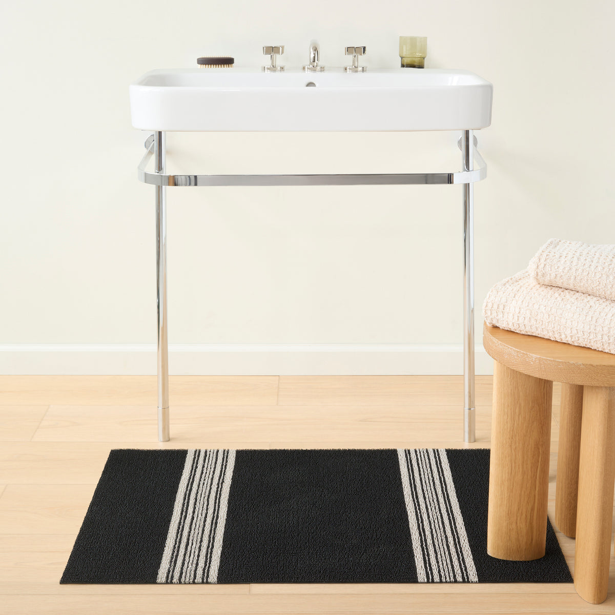 Coal Relay Stripe Shag Mat by Chilewich — in an indoor setting