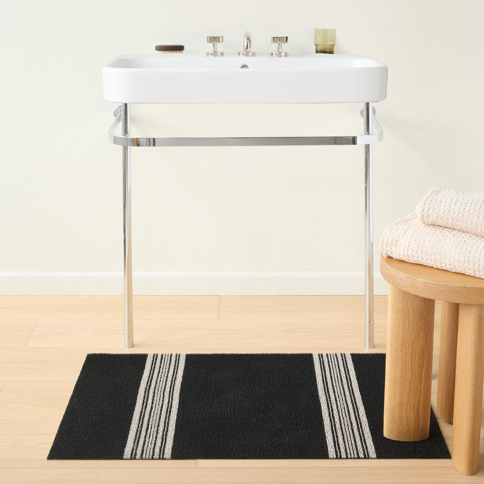 Coal Relay Stripe Shag Mat by Chilewich — in an indoor setting