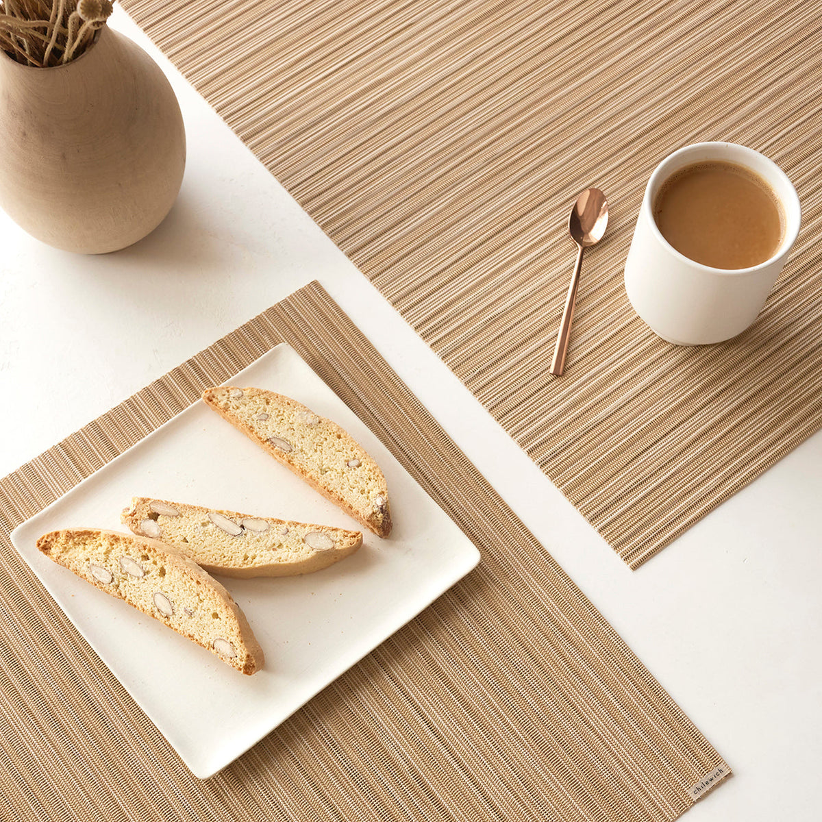 Chilewich Rib Weave placemat in Butterscotch, lifestyle detail