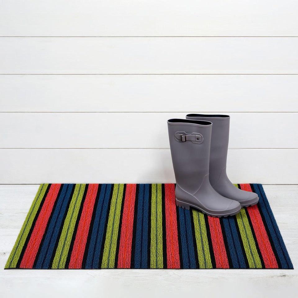 Limelight Ribbon Stripe Shag Mat by Chilewich — 24 by 36 inch utility mat