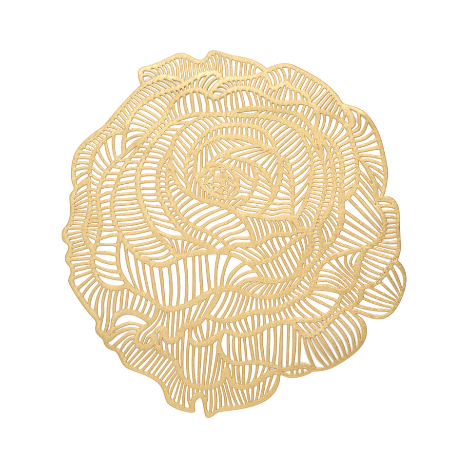 Chilewich Rose round placemat in Brass, viewed from above on a white background