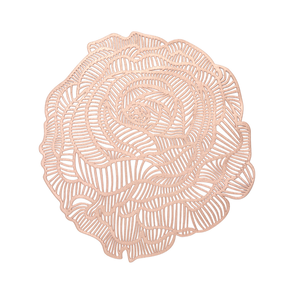 Chilewich Rose round placemat in Rose Gold, viewed from above on a white background