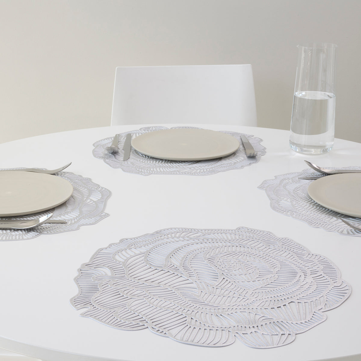 Chilewich Rose in Silver, shown in a styled table setting