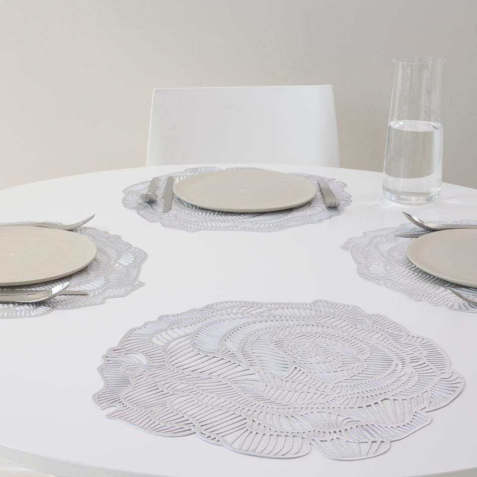 Chilewich Rose in Silver, shown in a styled table setting