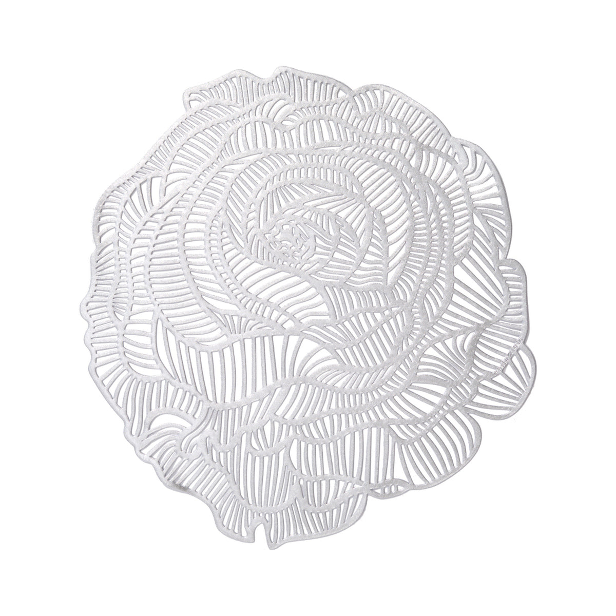 Chilewich Rose round placemat in Silver, viewed from above on a white background