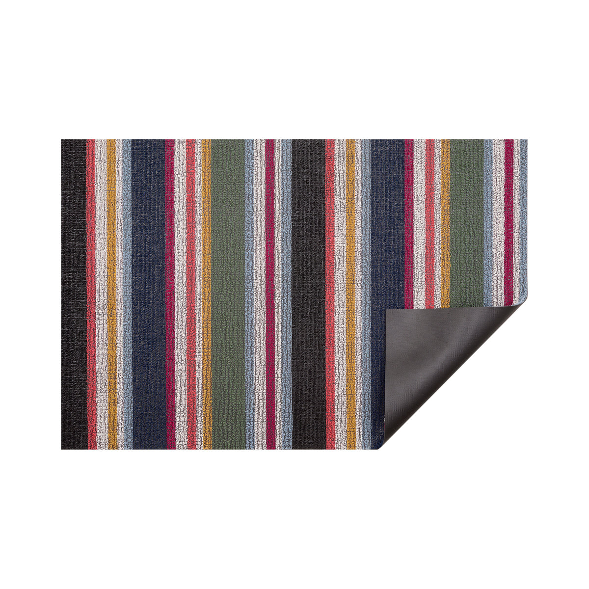 Petunia Shuffle Stripe Shag Mat by Chilewich — folded corner showing the vinyl backing