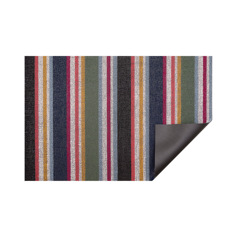 Petunia Shuffle Stripe Shag Mat by Chilewich — folded corner showing the vinyl backing