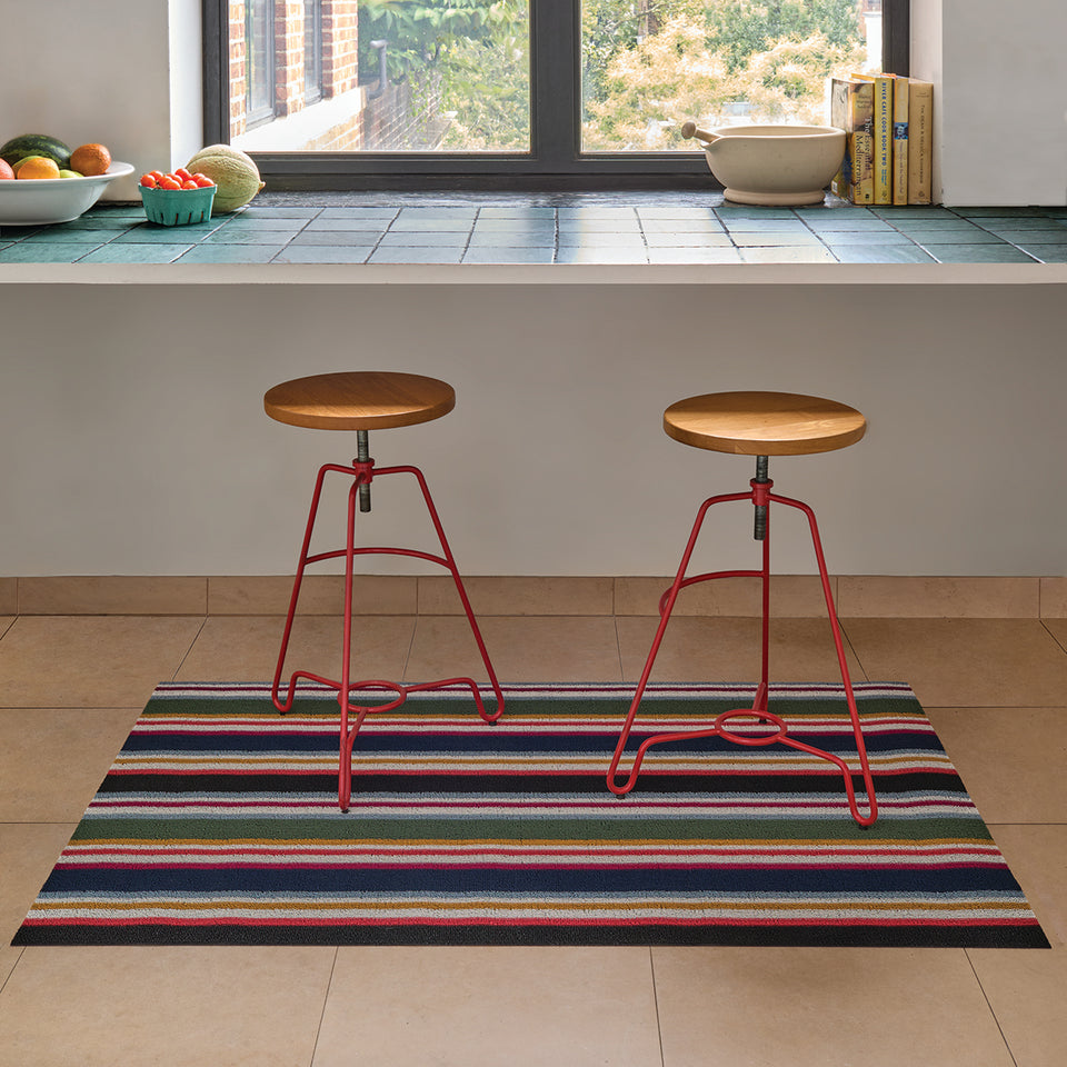 Petunia Shuffle Stripe Shag Mat by Chilewich — in an indoor setting