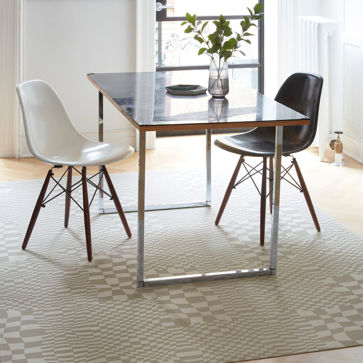 Warp / Sand woven floor mat by Chilewich, interior setting