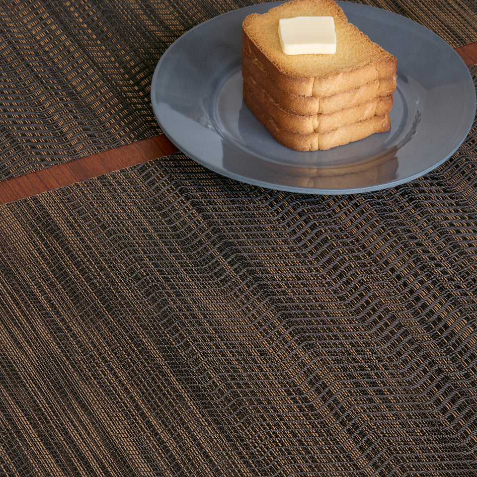 Chilewich Wave in Tiger Eye, shown in a styled table setting
