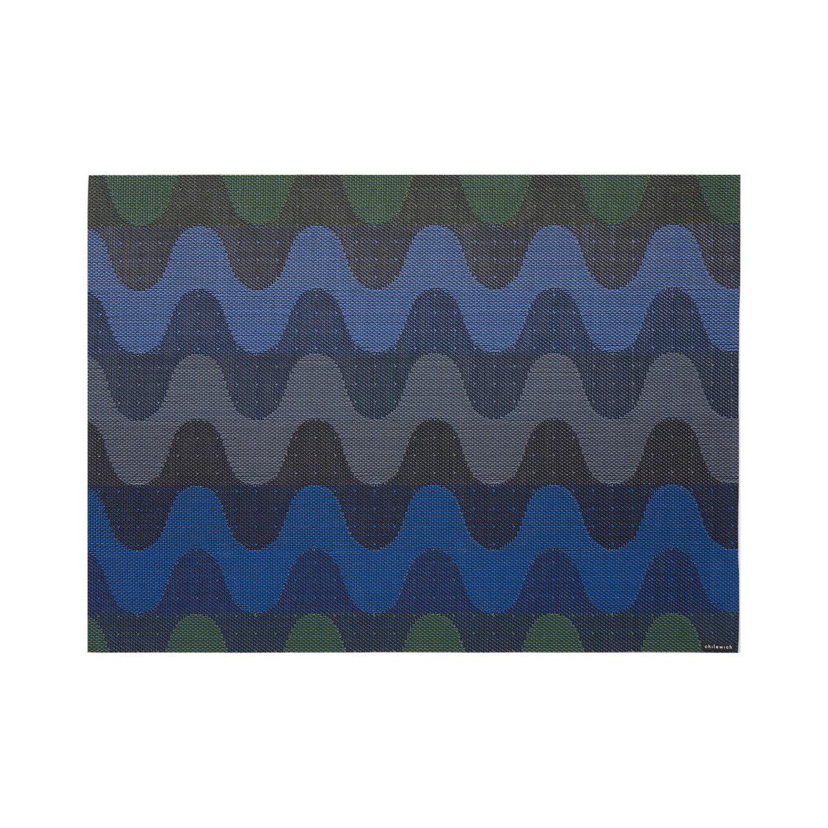 Chilewich Wiggle rectangle placemat in Deep Sea, viewed from above on a white background