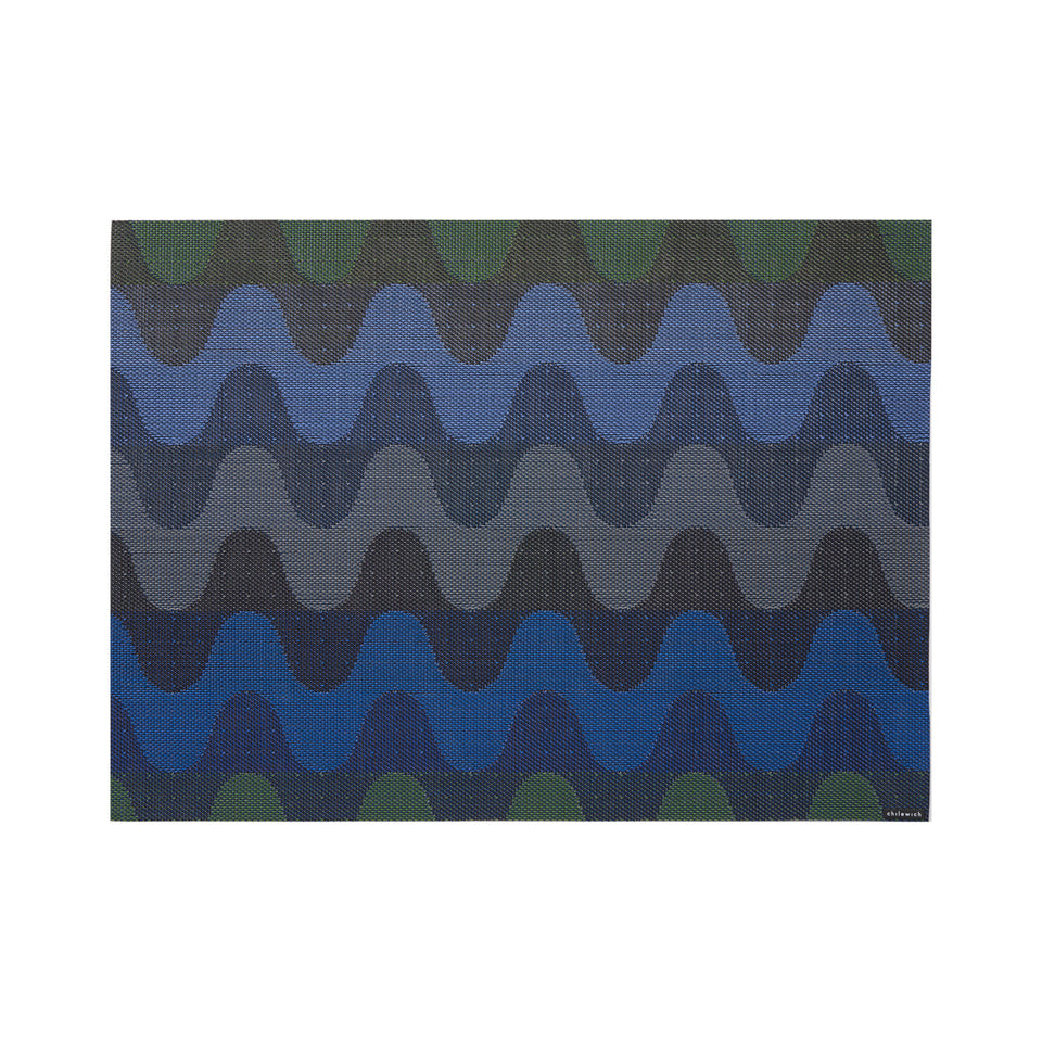 Chilewich Wiggle rectangle placemat in Deep Sea, viewed from above on a white background