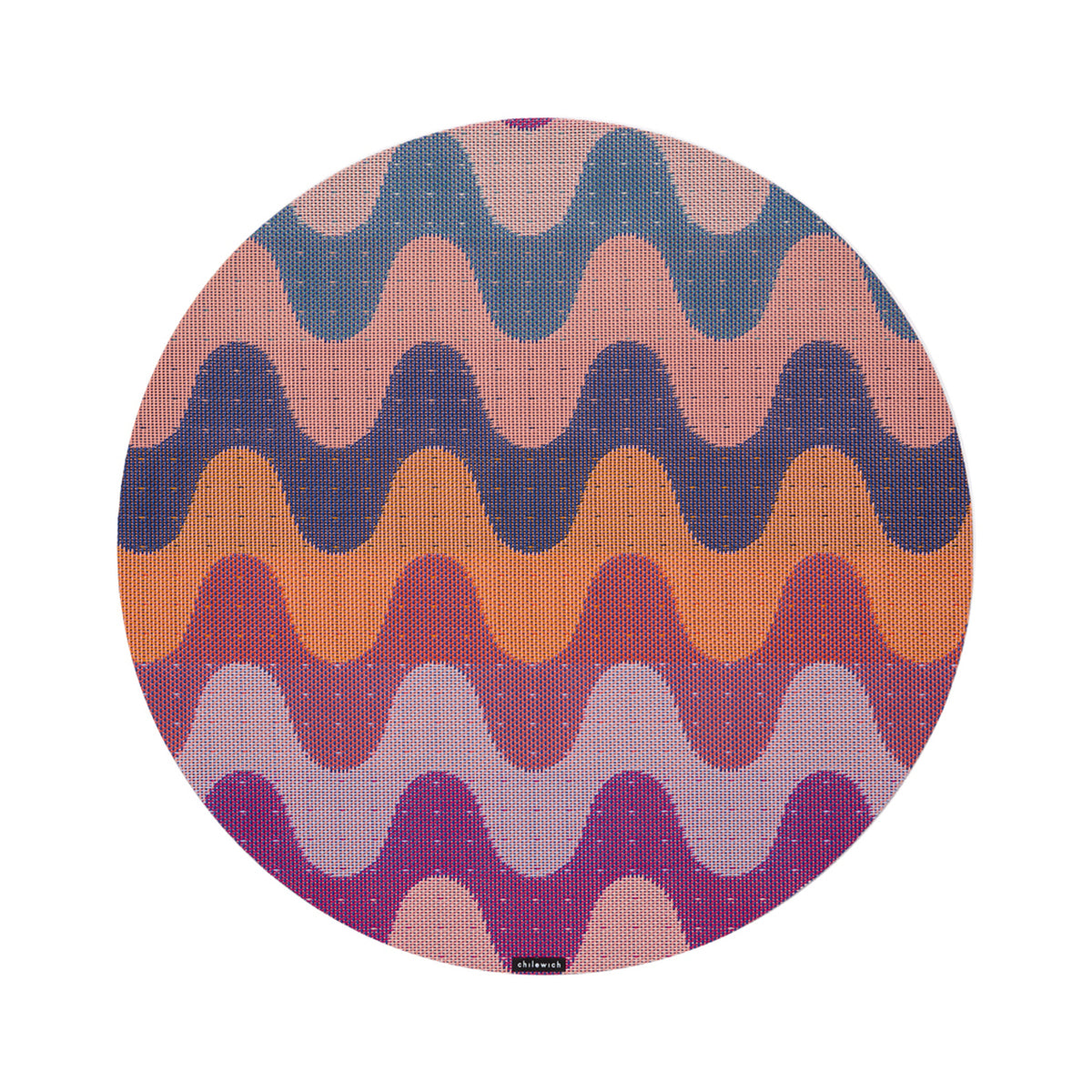 Chilewich Wiggle round placemat in Heatwave, viewed from above on a white background