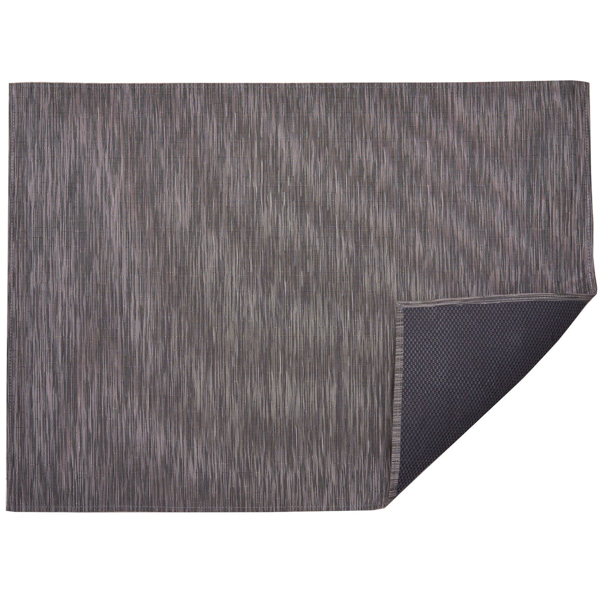 Bamboo / Grey Flannel woven floor mat by Chilewich, folded-corner studio view
