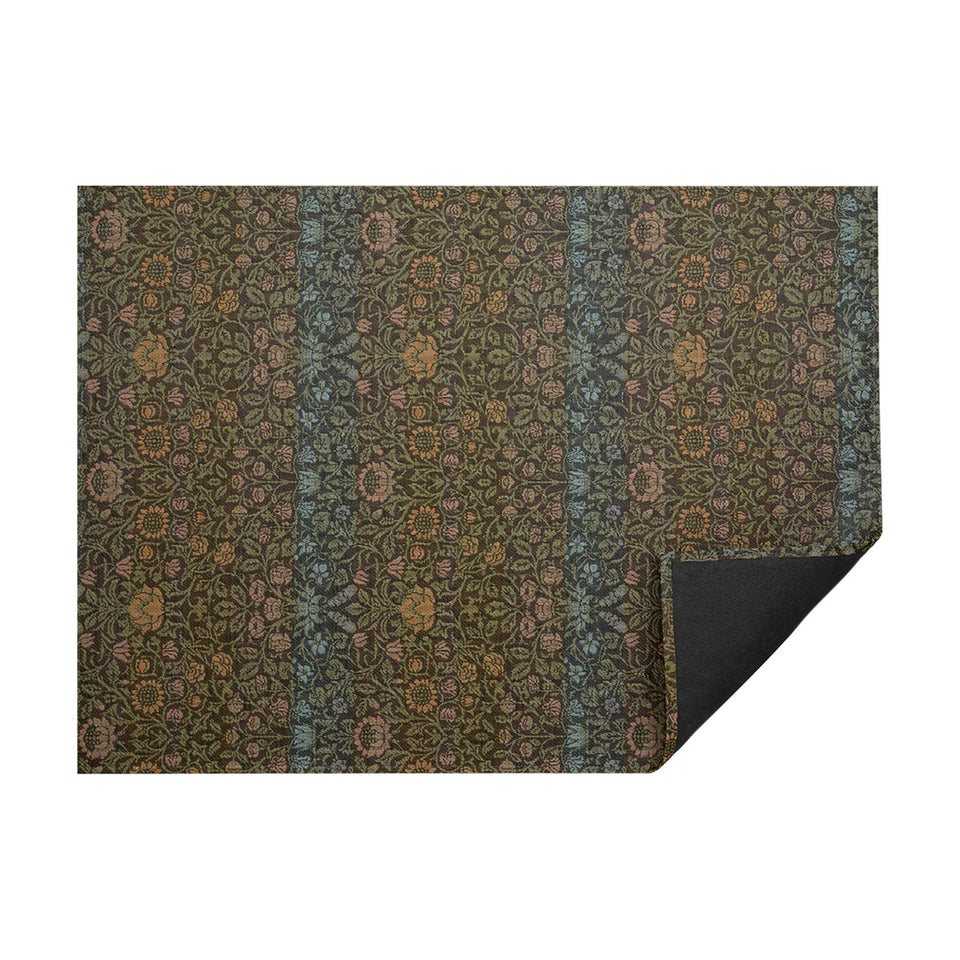 Dark Multi William Morris woven floor mat by Chilewich, horizontal folded-corner view