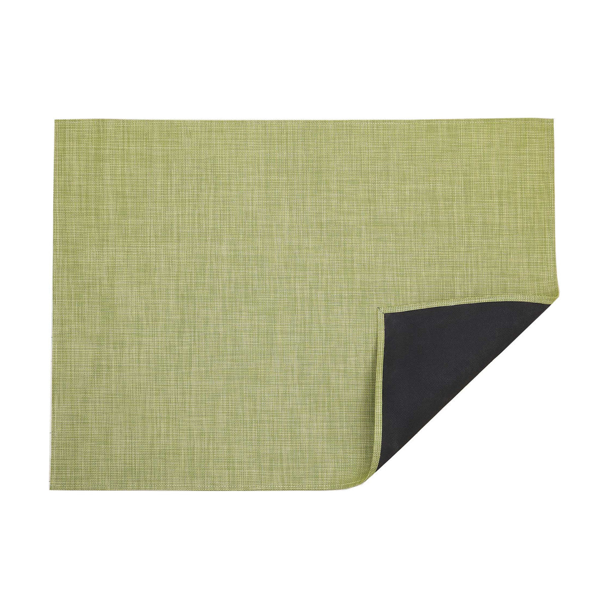 Mini Basketweave / Dill woven floor mat by Chilewich, folded-corner studio view