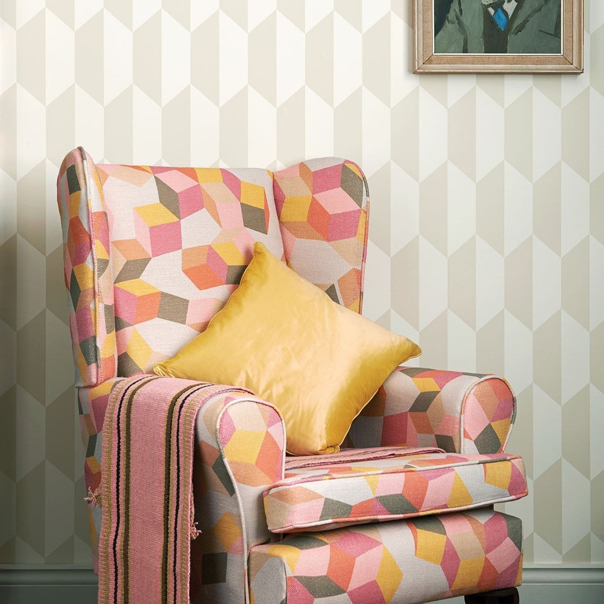 Cole & Son tile wallpaper in Parchment & Cream — lifestyle