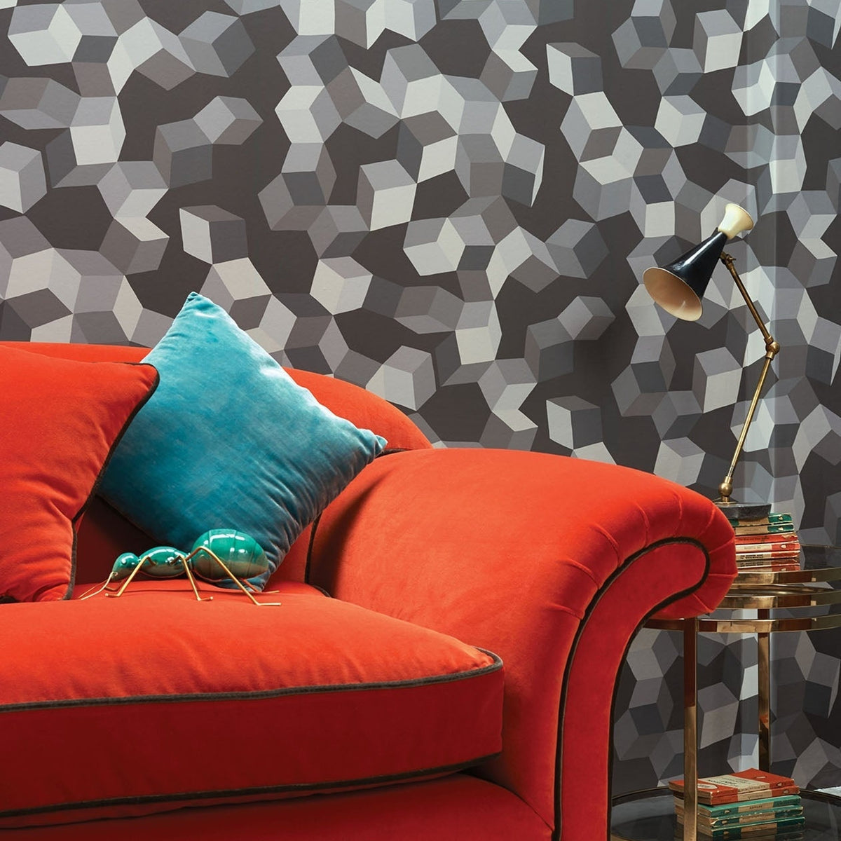 Cole & Son puzzle wallpaper in Heath Grey on Charcoal — lifestyle