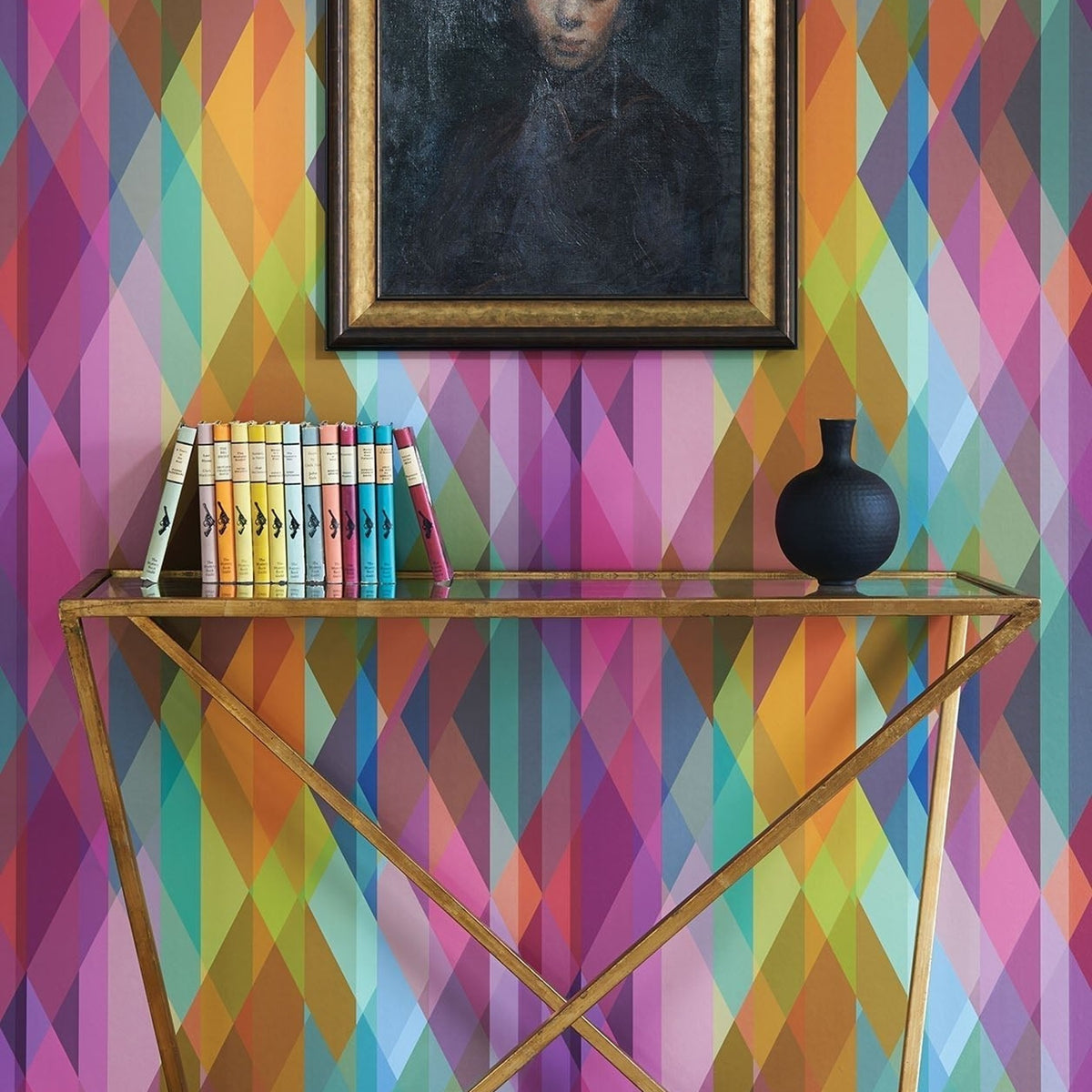 Prism wallpaper in Bright Multi on Fuchsia — lifestyle