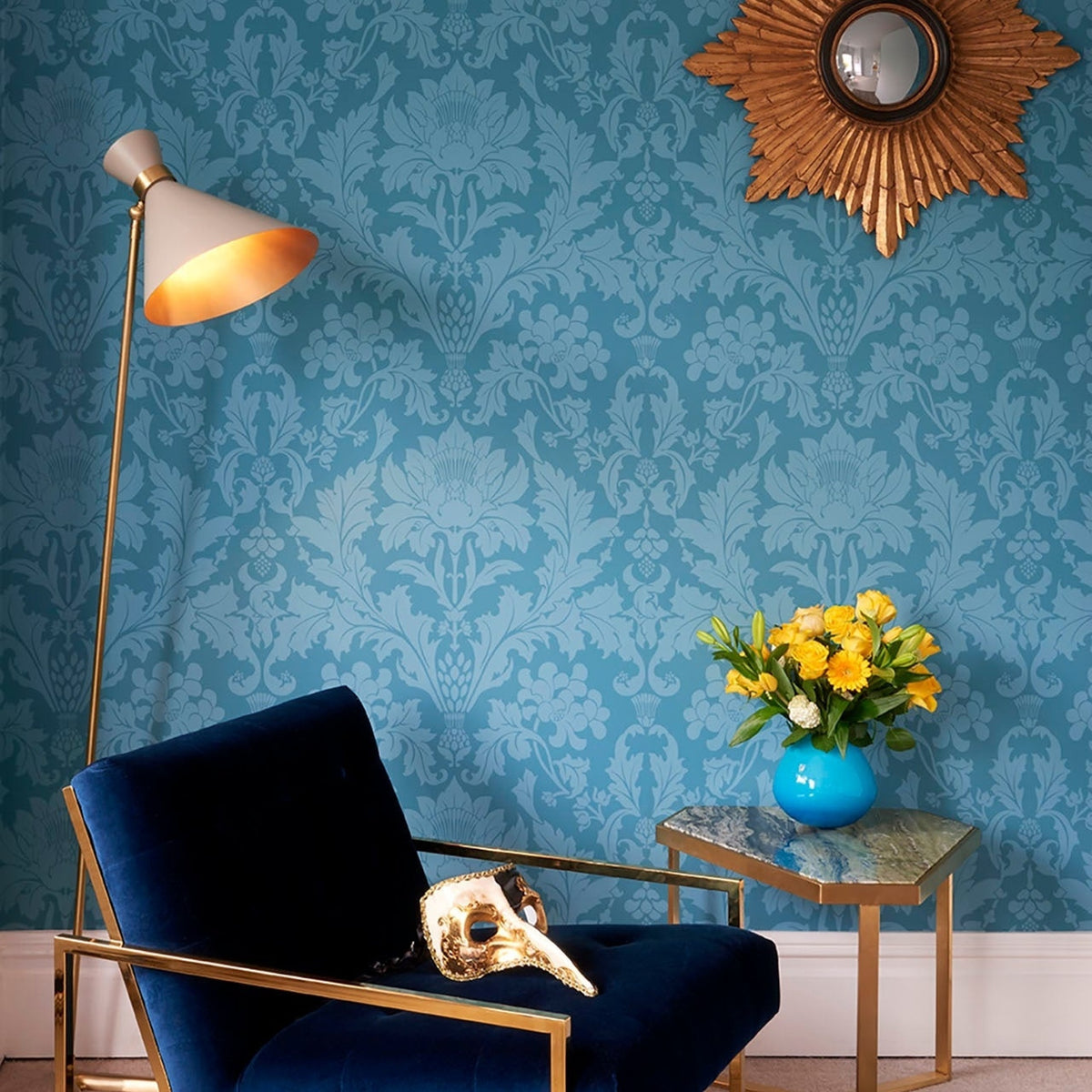 Cole & Son fonteyn wallpaper in Petrol — lifestyle