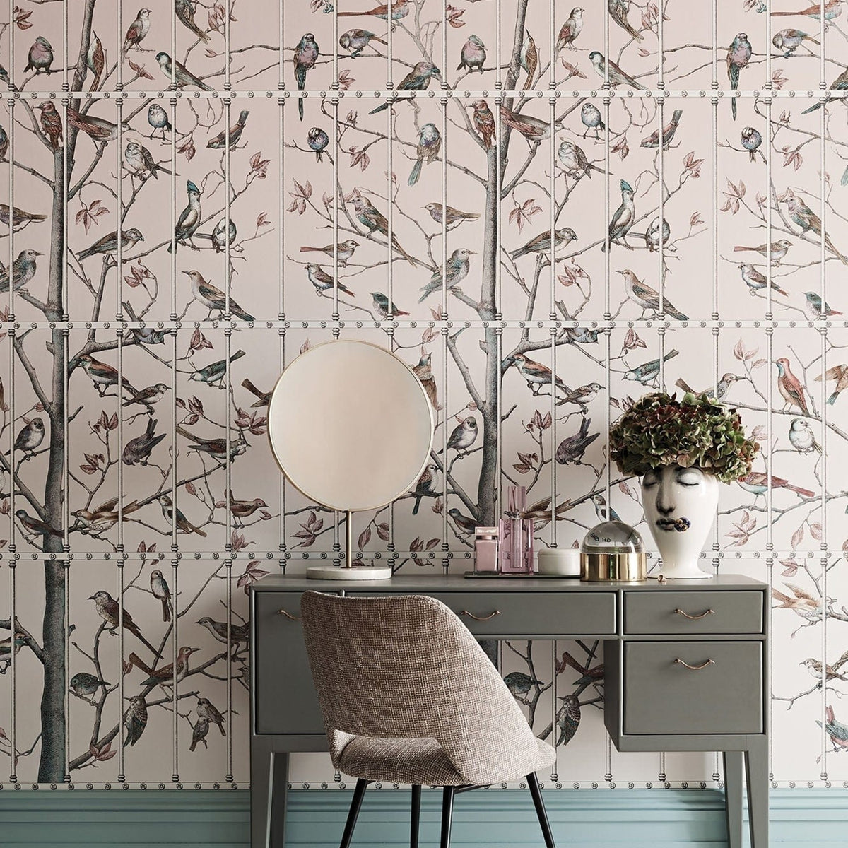 Cole & Son uccelli wallpaper in Ballet Slipper — lifestyle