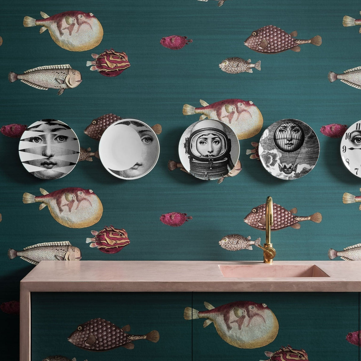 Cole & Son acquario wallpaper in Dark Viridian — lifestyle