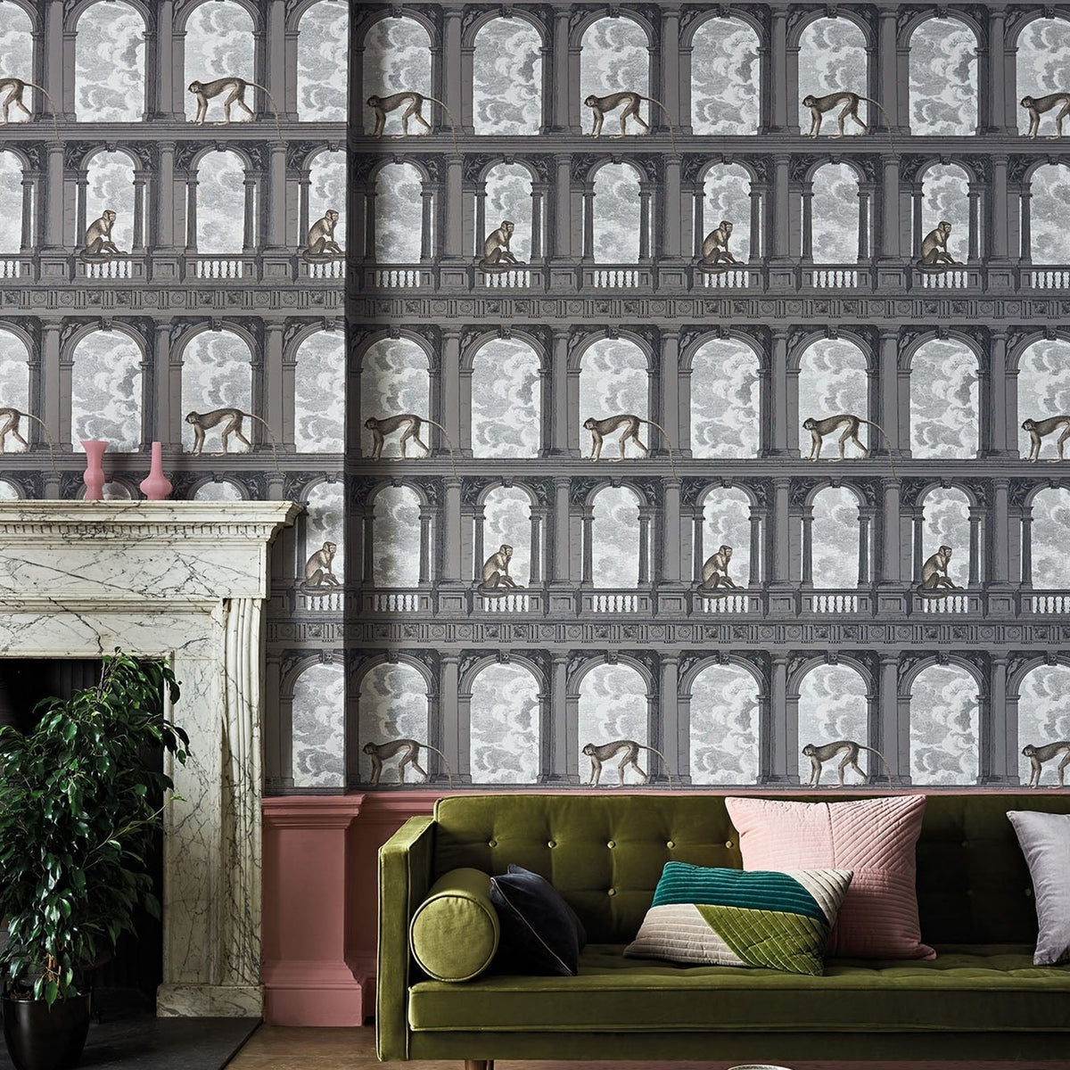 Cole & Son procuratie con vista wallpaper in Soot & Snow — lifestyle