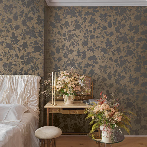 Cole & Son Absence of Roses Moire in Brass — room setting