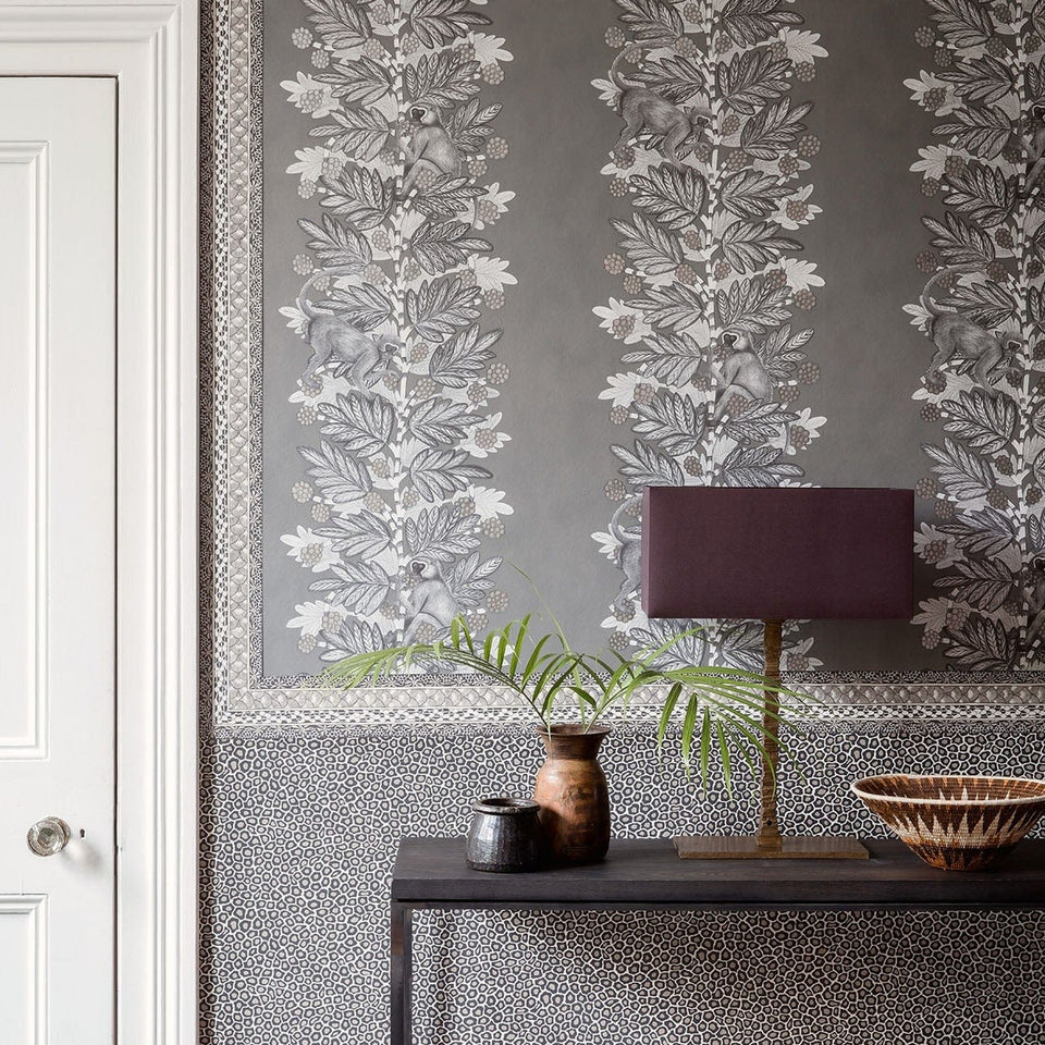 Cole & Son Acacia in Charcoal & Metallic Silver on Soot — room setting
