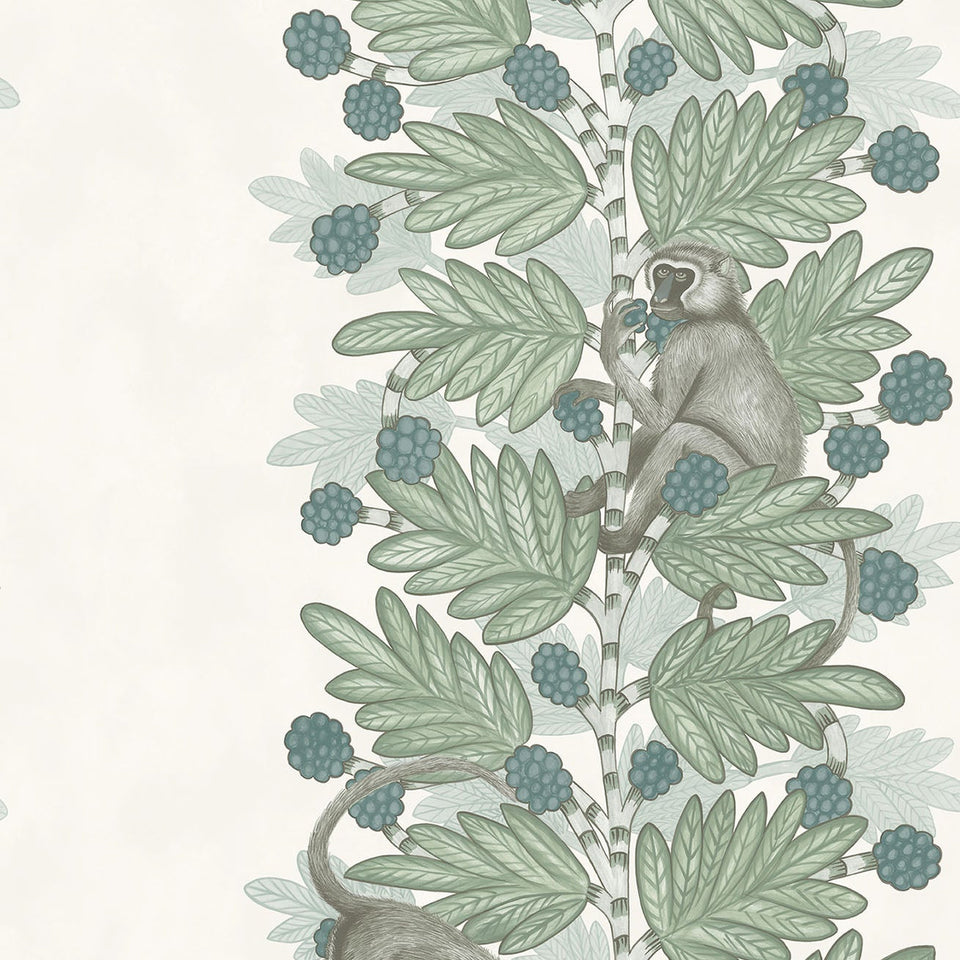 Cole & Son Acacia in Duck Egg & Print Room Blue on White — pattern detail