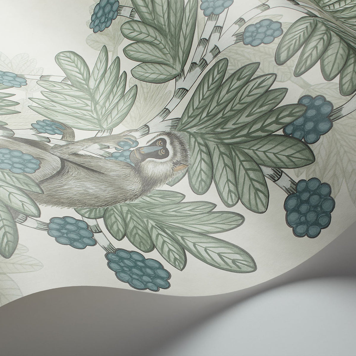 Cole & Son Acacia in Duck Egg & Print Room Blue on White — pattern detail