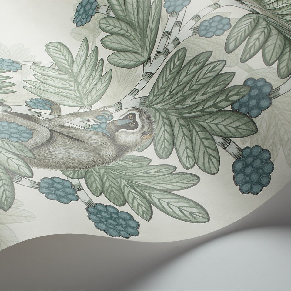 Cole & Son Acacia in Duck Egg & Print Room Blue on White — pattern detail