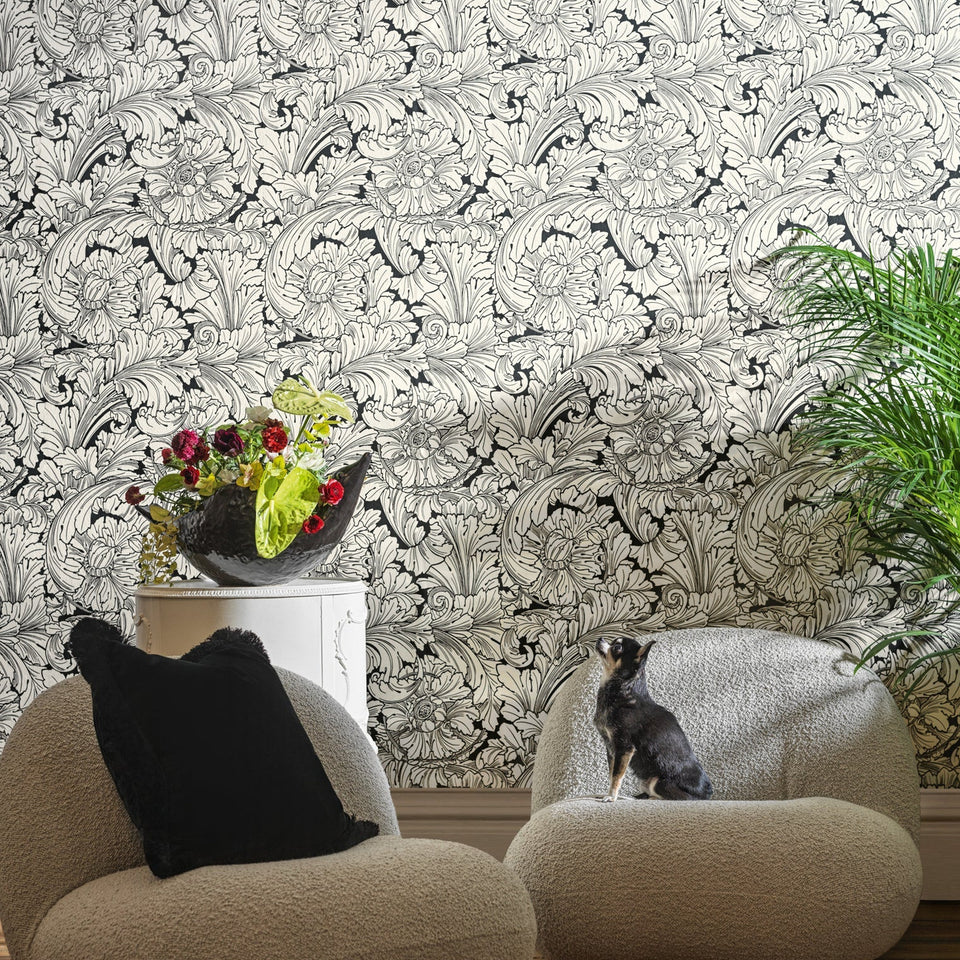Cole & Son Acanthus in Soot & Snow — room setting