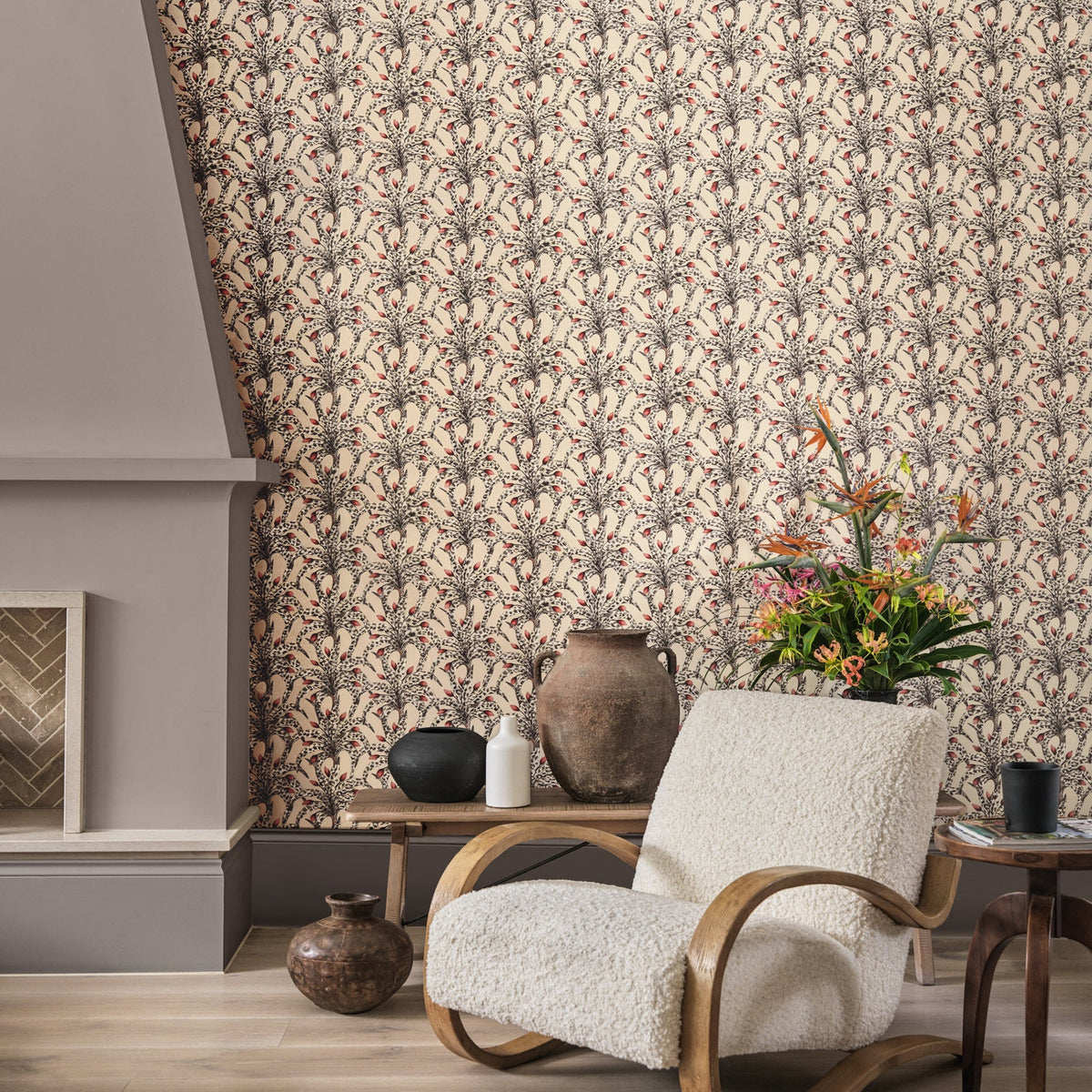 Cole & Son Afrika Damask in Sandstone & Ruby — room setting