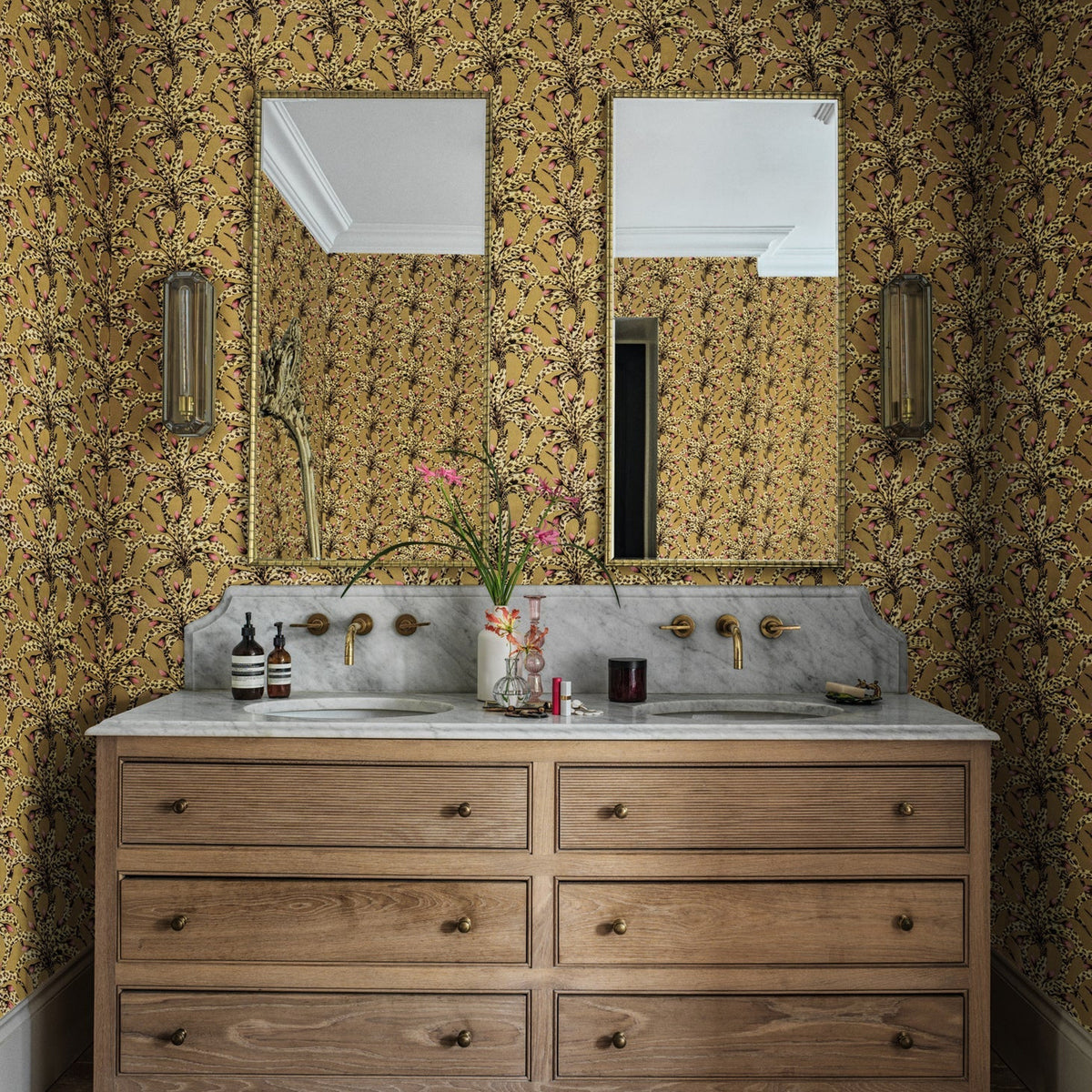 Cole & Son Afrika Damask in Safari & Blush — room setting