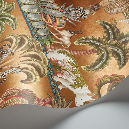 Cole & Son Afrika Kingdom in Olive Green & Spring Green on Metallic Bronze — pattern detail