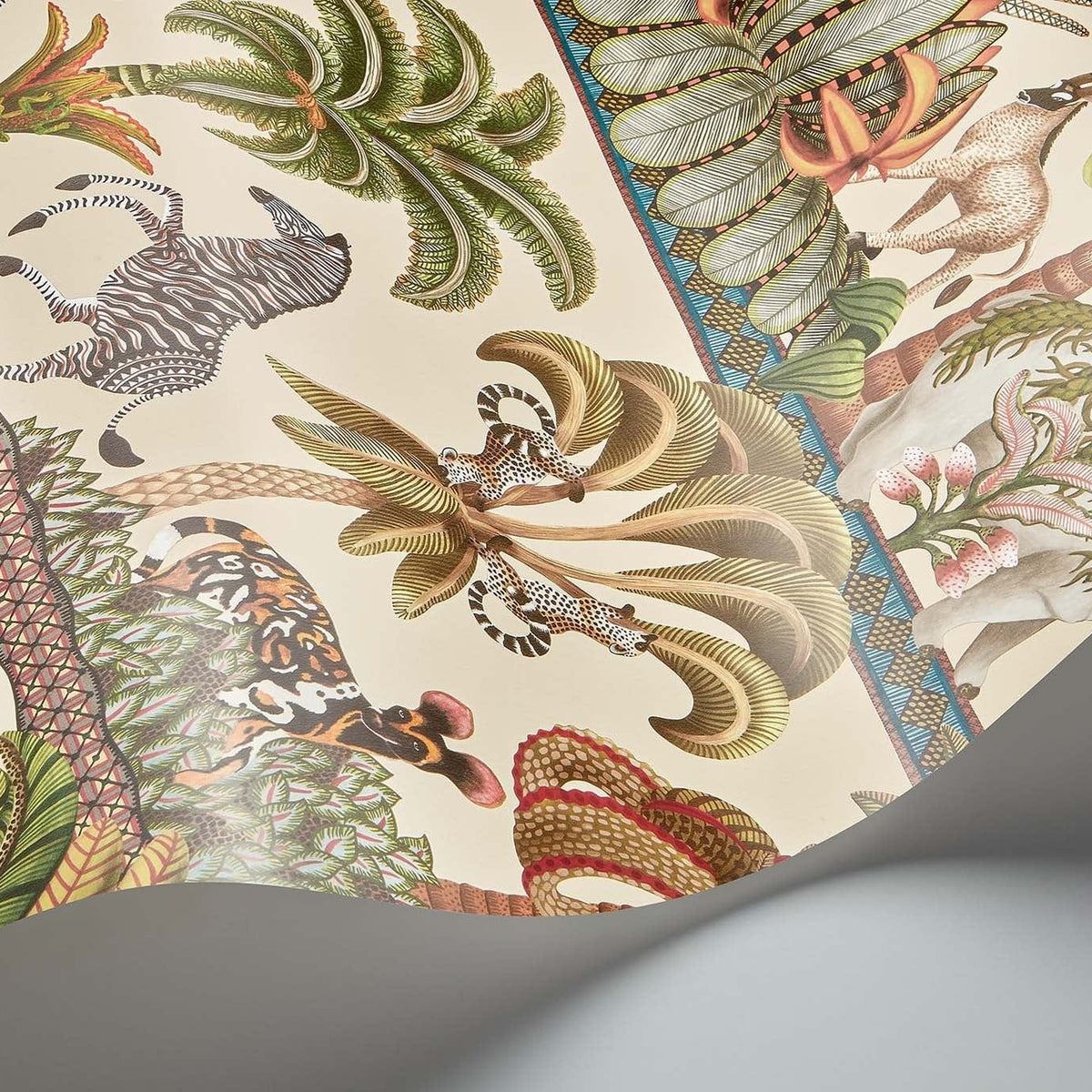Cole & Son Afrika Kingdom in Olive Green & Spring Green on Cream — pattern detail