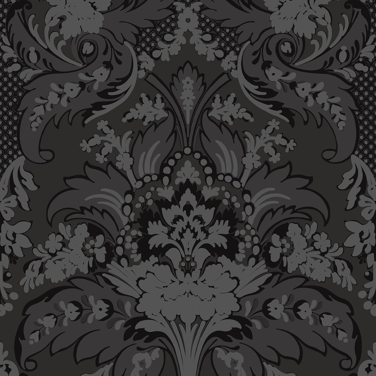 Cole & Son Aldwych in Glitter Silver on Black — pattern detail