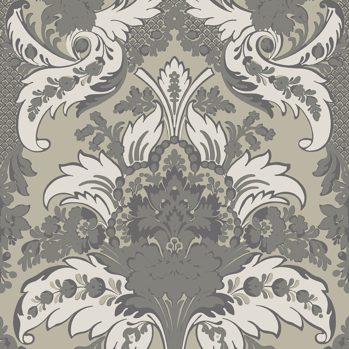 Cole & Son Aldwych in Glitter Silver on Metallic Gilver — pattern detail